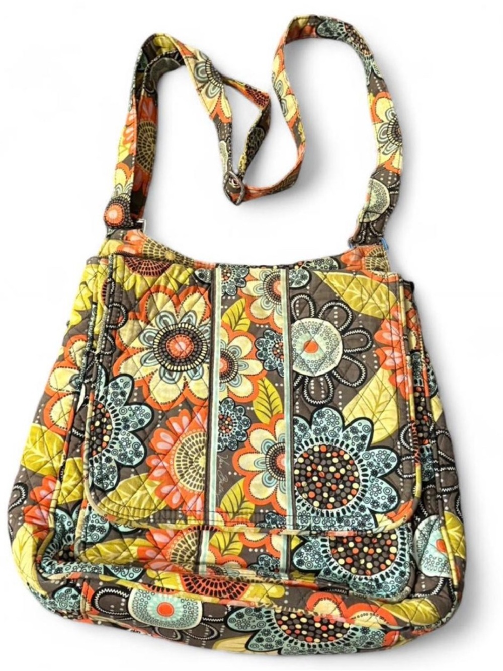 Vera Bradley Floral Quilted Shoulder Bag in Yellow Orange Brown